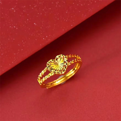 24k Gold Plated Heart Finger Rings for Women Wedding Band Engagement Jewelry Valentine's Day Gifts Wholesale