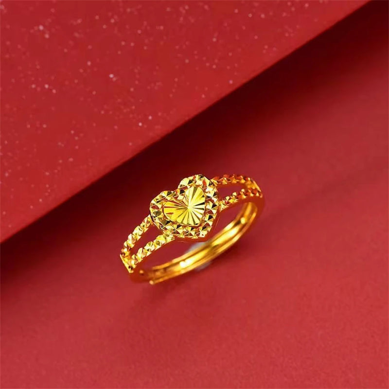 24k Gold Plated Heart Finger Rings for Women Wedding Band Engagement Jewelry Valentine&