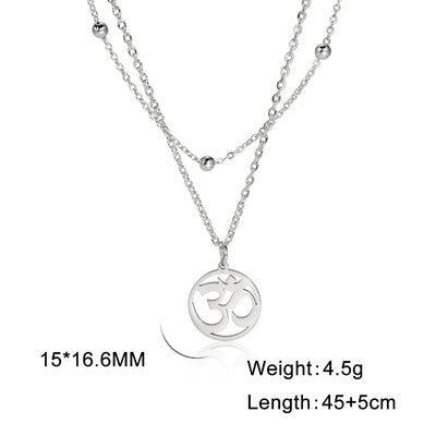 Lucktune OM Yoga Chakra Pendant Necklace Stainless Steel Buddhism Hindu Amulet Choker Chain Necklace for Women Men Retro Jewelry