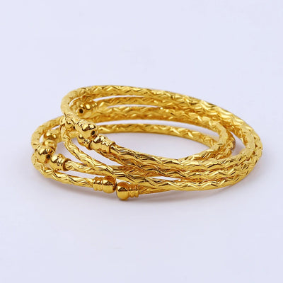 3MM/6pcs Ethiopian Wedding Bride Gift Gold Color Indian Bangles Dubai Jewelry For Women Africa Ball Jewellery Beads Bracelet