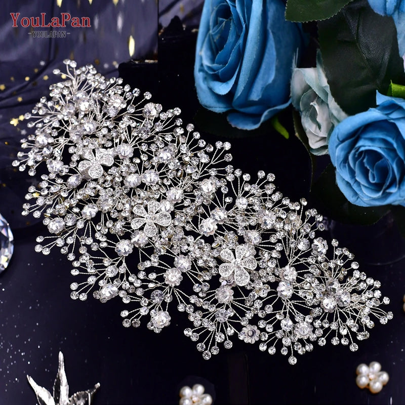 TOPQUEEN Bride Rhinestone Headband Earring Set Luxury Crystal Wedding Headband Wholesale Headpieces Hair Accessories HP240