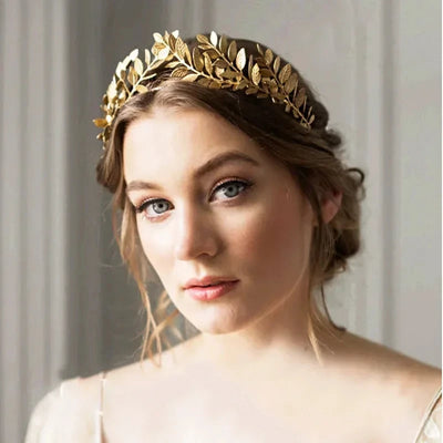 Baroque Golden Metal Leaf Headband Headpiece Crown tiaras Headdress Roman Goddess Greek Hair Jewelry Bride Wedding Accessories