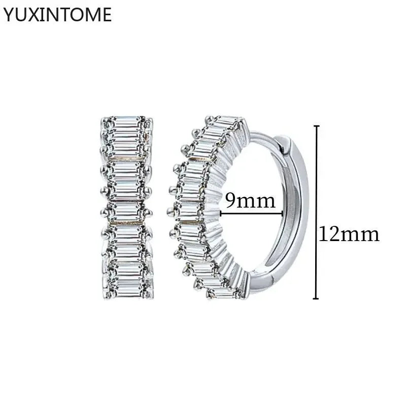 925 Sterling Silver Ear Needle Fashion Hoop Earrings White Crystal Luxury Women&