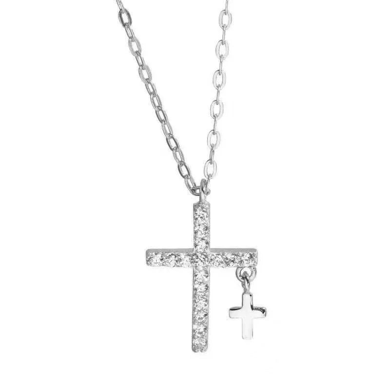 Fashion Light Luxury Zircon Cross Pendant Necklaces For Women Gold Silver Color Clavicle Chain Necklace Jewelry