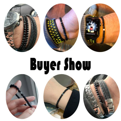 New Men Bracelet Small Stone 4mm Braclet Natural Hematite Cross Braslet Rice Bead Brazalete Homme Boyfriend Gift Pulsera Hombre