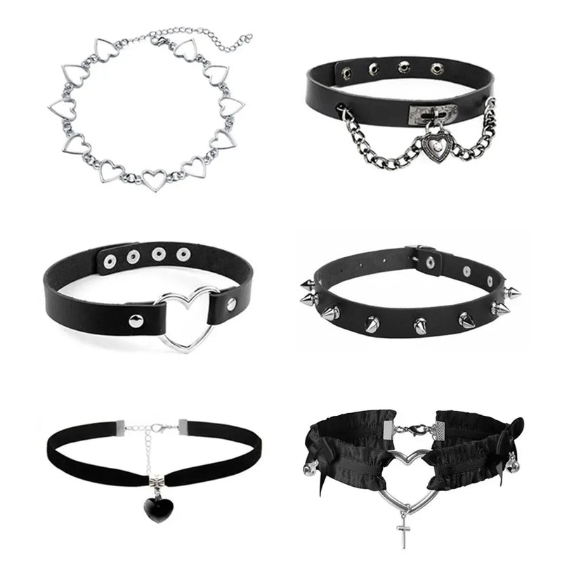 Sexy Trendy Vintage Charm Round Gothic Collar Necklaces Jewelry Gift Gothic Leather Heart Harajuku Women Punk Choker Necklace