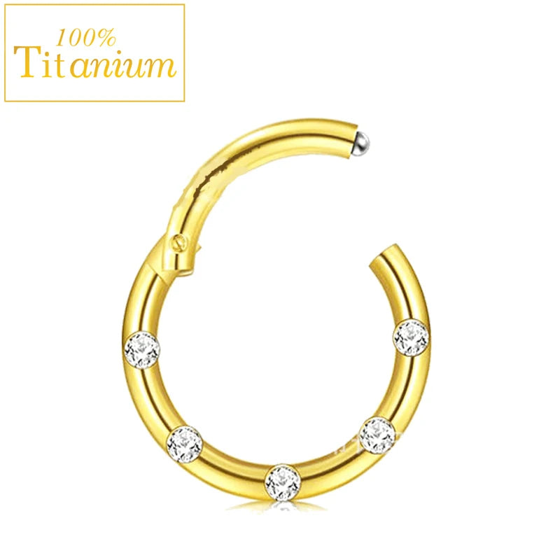 G23 Titanium Nose Rings Hinged Septum Clicker Segment Ear Tragus Cartilage Helix Daith Lip Body Piercing Jewelry Golden Earrings