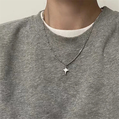 Kpop Goth Silver Color Star Pendant Chain Necklace For Women Men Egirl Y2K Cool EMO Punk Aesthetic Grunge Jewelry Gifts