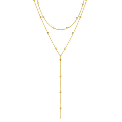 Gold Plated Lariat Necklace for Women, Double Laryered Long Chain Drop Pendant Choker Necklaces Fashion Gifts