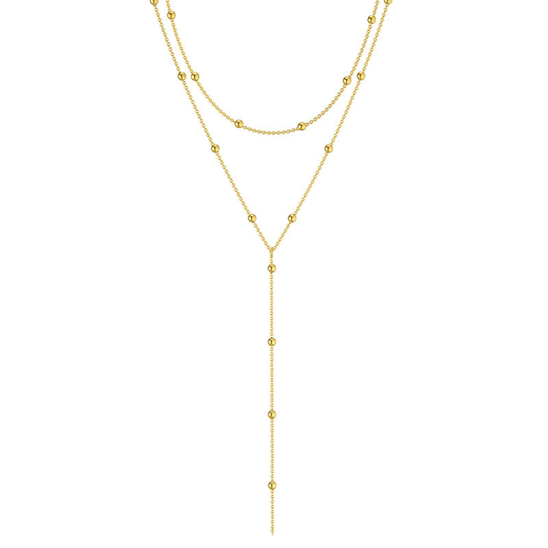 Gold Plated Lariat Necklace for Women, Double Laryered Long Chain Drop Pendant Choker Necklaces Fashion Gifts