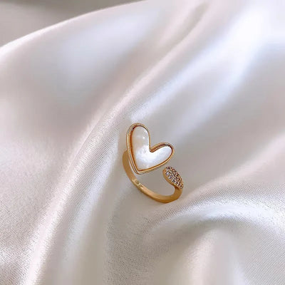 Korea's new fashion jewelry 14K gold plated simple double love crystal ring elegant women's daily opening ring accessories