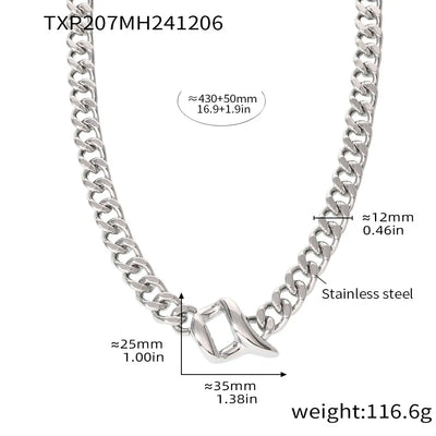 Fashion Silver Color Chunky Chain Necklace Geometric Earrings Set 2 pcs Women's High Quality Stainless Steel Waterproof Jewelry