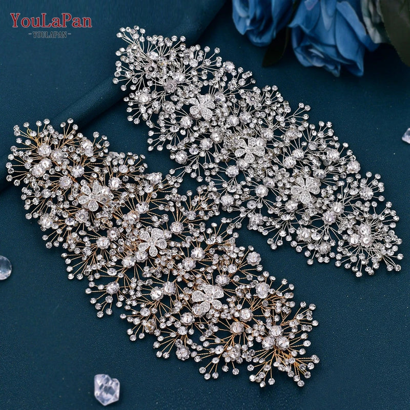 TOPQUEEN Bride Rhinestone Headband Earring Set Luxury Crystal Wedding Headband Wholesale Headpieces Hair Accessories HP240