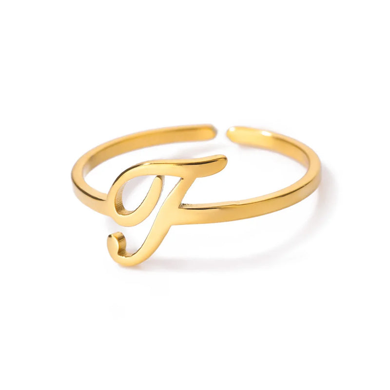 Initial Letter Rings For Women Gold Color Stainless Steel  A-Z Letter Adjustable Ring Aesthetic Wedding Christmas Jewelry Gift