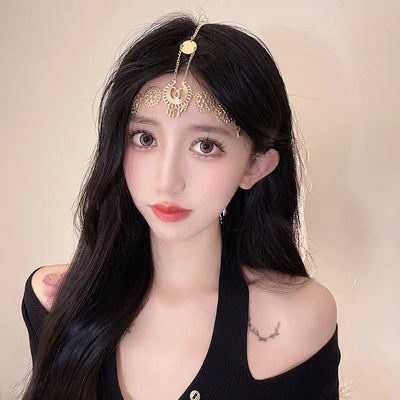 Antique Chinese Style Face Curtain Hanfu Hair Accessories Girl Long Tassel Beaded Step Shake Ears Hanging Party Headband Jewelry