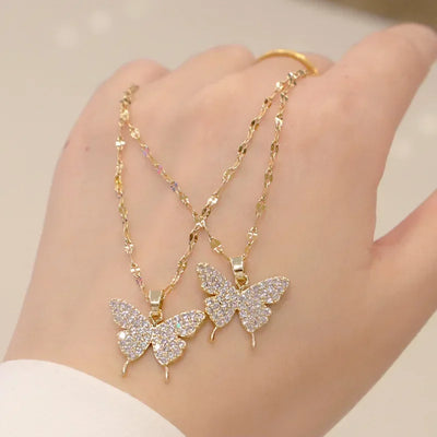 Ladies New Shiny Butterfly Necklace Exquisite Elegant Simple Clavicle Chain Necklace Jewelry for Ladies Gift