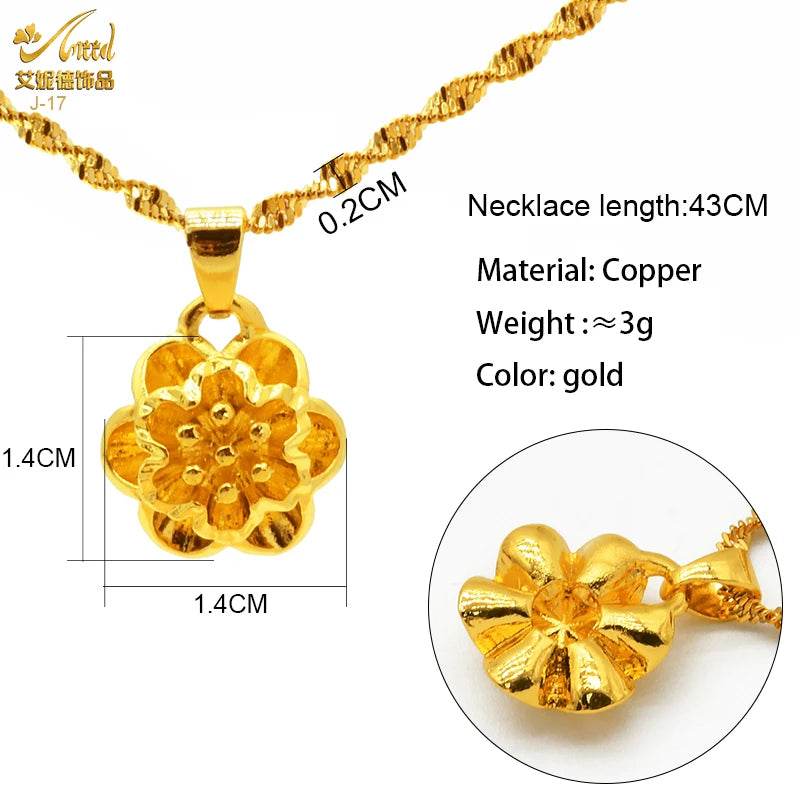 ANIID Dubai Golden Necklace Nigerian Bridal Wedding Fashion Hollow Flower Chain Pendant Indian Arab Kids Jewellery For Girls