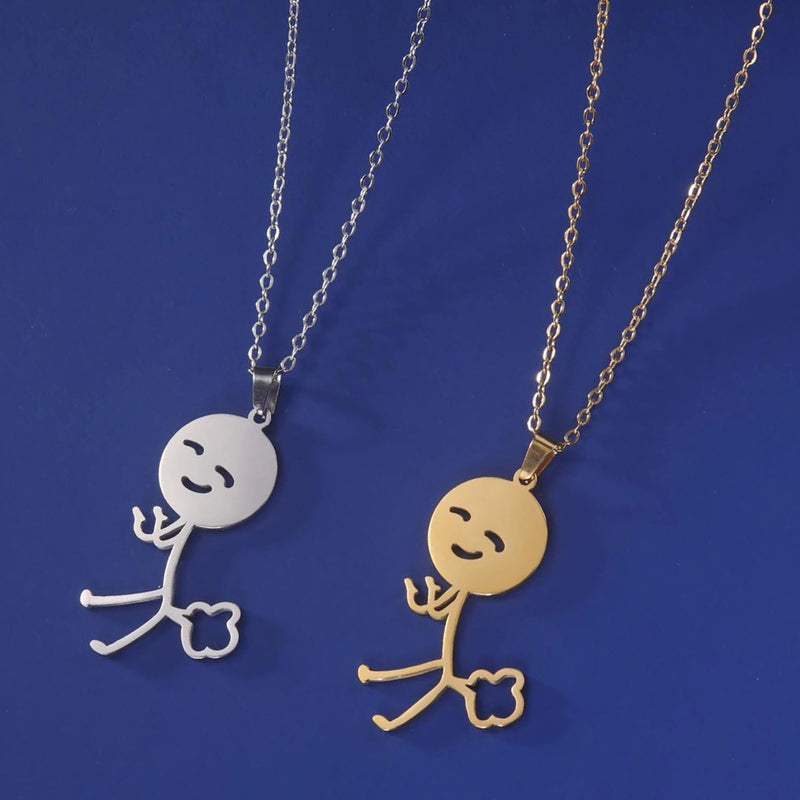 Teamer Hip Hop Middle Finger Stickman Necklace Rock Punk Funny Doodle Pendant Necklace for Women Men Trend Jewelry Gift