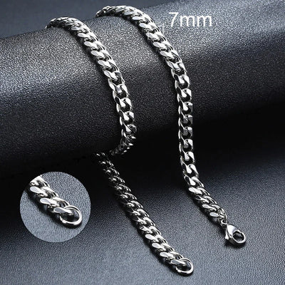 Vnox 3-7mm Cuban Chain Necklaces for Men Women, Stainless Steel Miami Curb Links Chain, Basic Cool Boy Collar