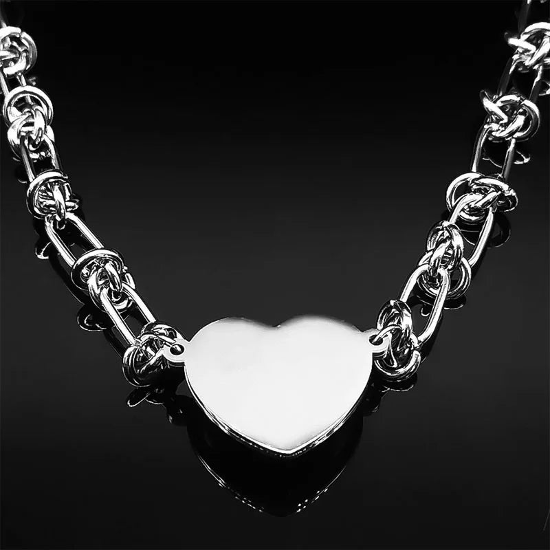 HNSP Stainless Steel Red Heart Choker Necklace Pendant Chain For Women Jewelry Versatile Girl Accessories