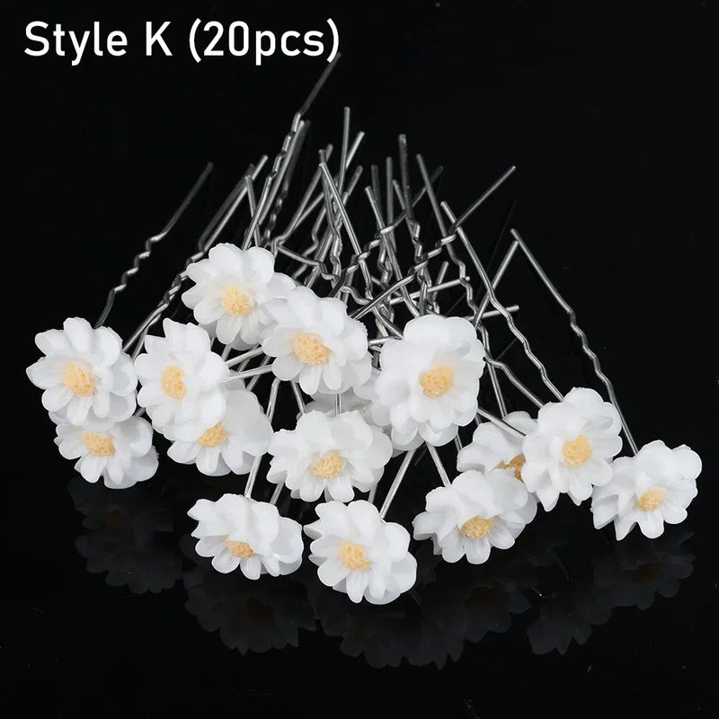 Elegant Pearl Crystal Hairpin Wedding Bridal U-shaped Metal Hair Comb Forks for Women Hairstyle Clips Jewelry Accessories 20pcs