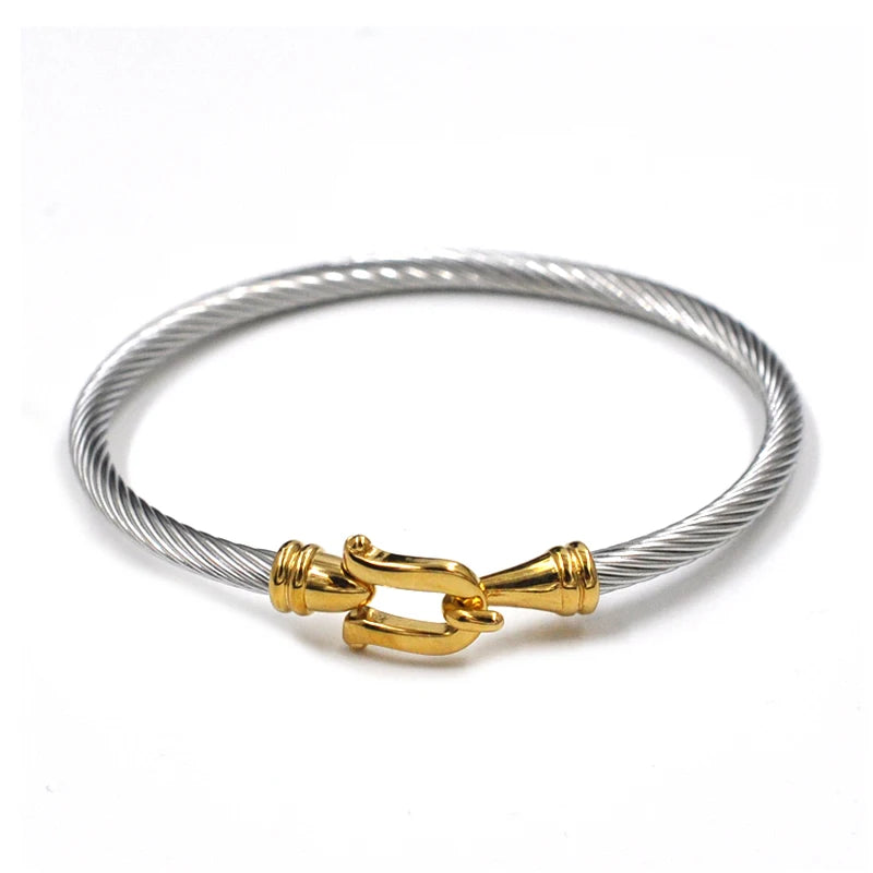 Minimalist Desgin 316L Stainless Steel U Bracelets Wire Rope Knot Bangles for Women Simple Style Adjustale Jewelry Party Gift