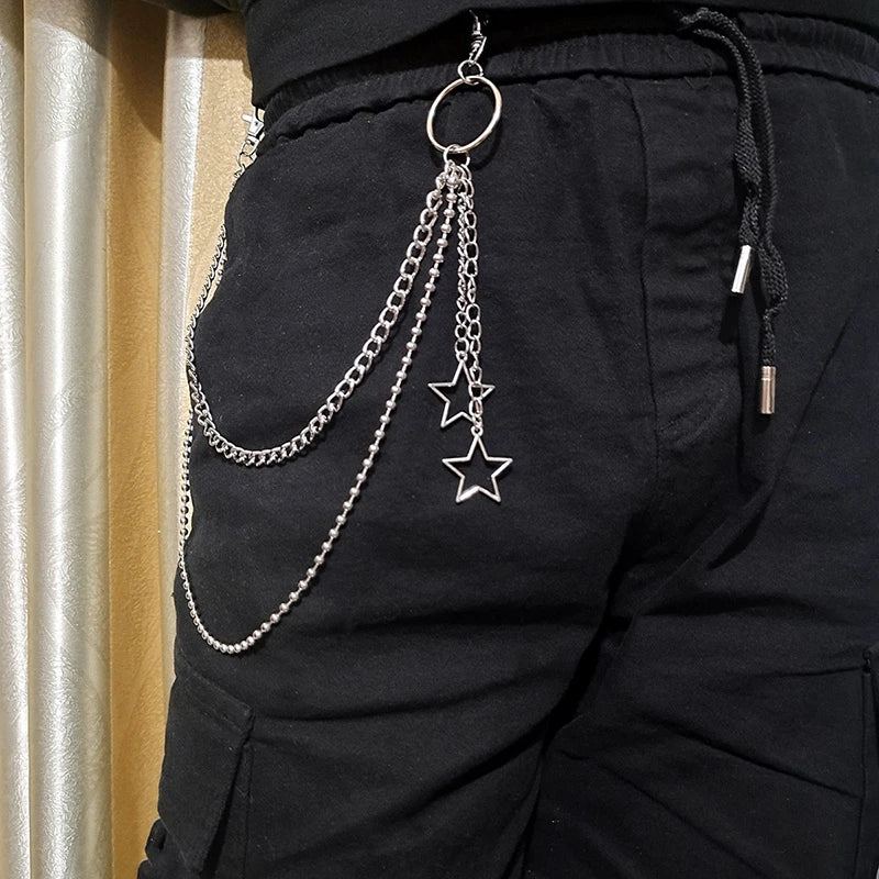 Punk Steet Keychains Chain Women Men Moon Star Rivets Skull Accessories Choice Rock Goth Pants Waist Belt Chain On Jeans Jewerly