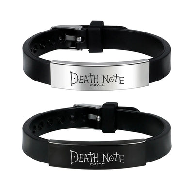 Anime Dea-th No-te Black Silicone Cuff Bangle Stainless Steel Bracelets Gift Jewelry for Women and Men Fans Collection