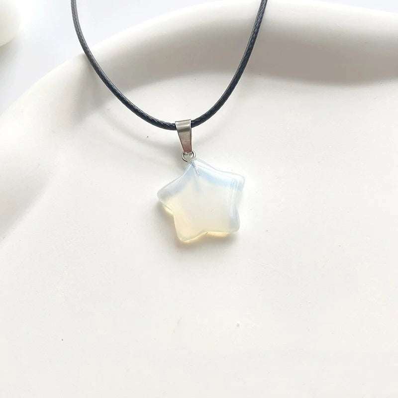 Trend Natural Stone Hexagon Crystal Rose Quartz Opal Star Pendant Necklace for Women Fluorite Lapis Bullet Pendulum Jewelry Gift