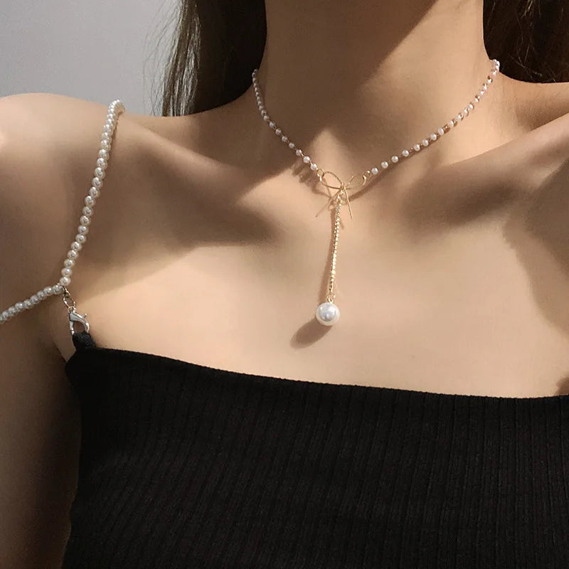 Korean Light Luxury Pearl Butterfly Necklace Women&