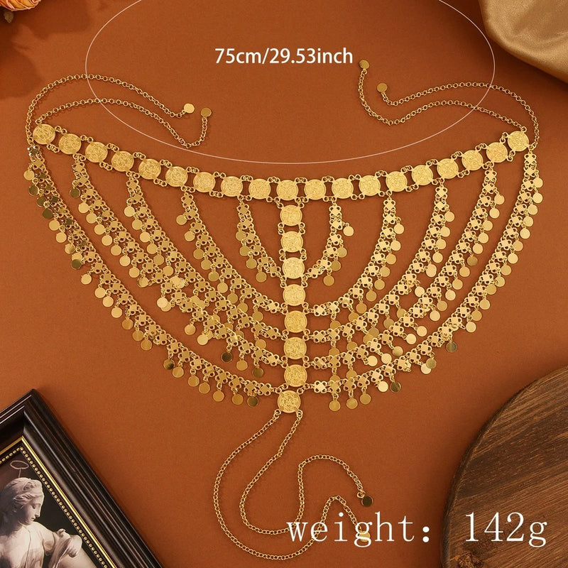 Arab Head Jewelry Golded Alloy Coin Tassel Head Chain Headband For Women Bridal Headdress Wedding Accessories