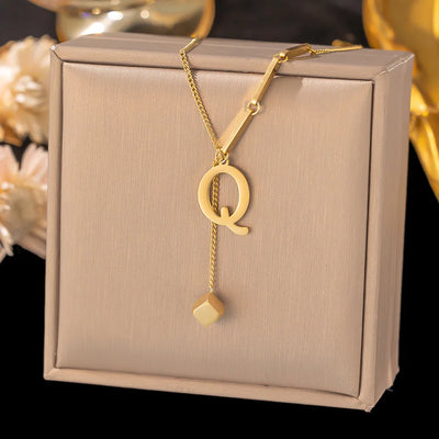 Initial Letter Stainless Steel Pendant Necklace for Women Fashion Gold Color Chain A-Z Alphabet Clavicle Necklaces Jewelry Gift