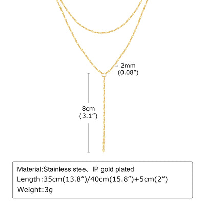 Gold Plated Lariat Necklace for Women, Double Laryered Long Chain Drop Pendant Choker Necklaces Fashion Gifts