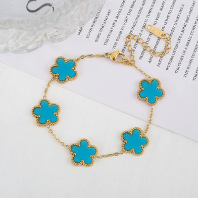 Hot jewelry sales stainless steel five-leaf flower necklace bracelet earrings set high sense women's shamrock jewelry party