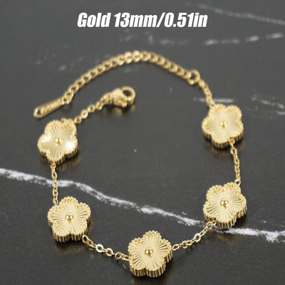 Adjustable New Design Gold Plated Stainless Steel 316L Plant Flower Bracelet With Five Leaf Petals Women's Luxury Gifts Clover