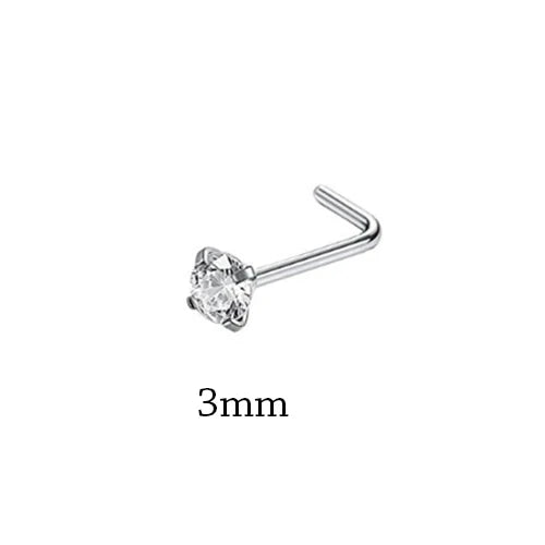 1Piece Surgical Steel Crystal CZ Nose Ring L Shape Nose Studs Square Nostril Nose Piercing Body Jewelry Nariz Lote For Women