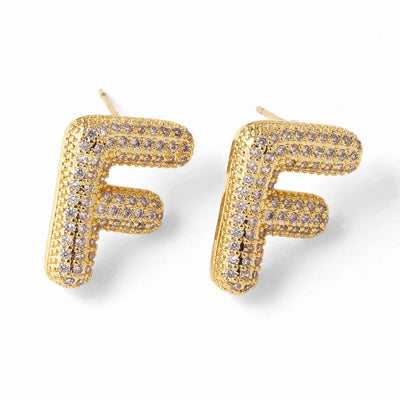 Dainty Crystal Bubble Letter Earrings for Women Copper Gold Plated Initial Ear Studs Name Jewelry Gifts