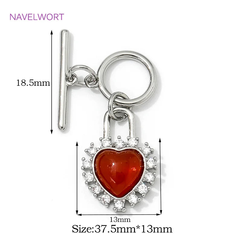 18K Gold Plated With Heart Red Zircon Toggle Clasps OT Clasps Jewelry Connectors  For DIY Bracelet Necklace Making Accessories