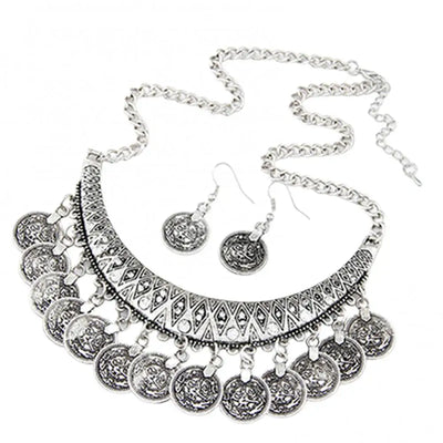 3pcs/set Jewelry Sets Pendant Necklace Earrings Jewelry Set Women's Vintage Coin Style Choker Necklace Hook Earrings