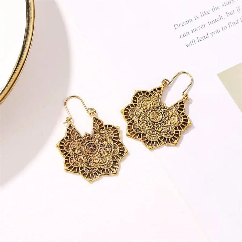 FSUNION 2024 New Femme Oorbellen Antique Gypsy Indian Tribal Ethnic Hoop Dangle Mandala Earrings Boho Boucle Doreille