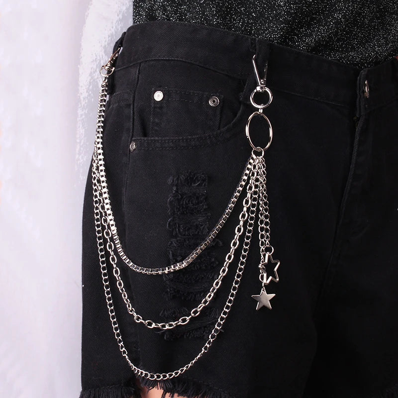 Punk Steet Keychains Chain Women Men Moon Star Rivets Skull Accessories Choice Rock Goth Pants Waist Belt Chain On Jeans Jewerly