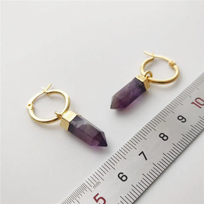 FUWO Wholesale Natural Amethysts Point Earrings,Golden Plated Handmade Bullet Shape Purple Crystal Jewelry 5Pairs/Lot ER117