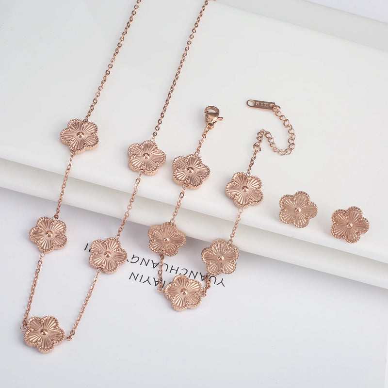 Clover Five Leaf  Flower Stainless Steel Bracelet Necklace Earrings Jewelry Set Luxury for Women High Quality Party Jewelry Gift