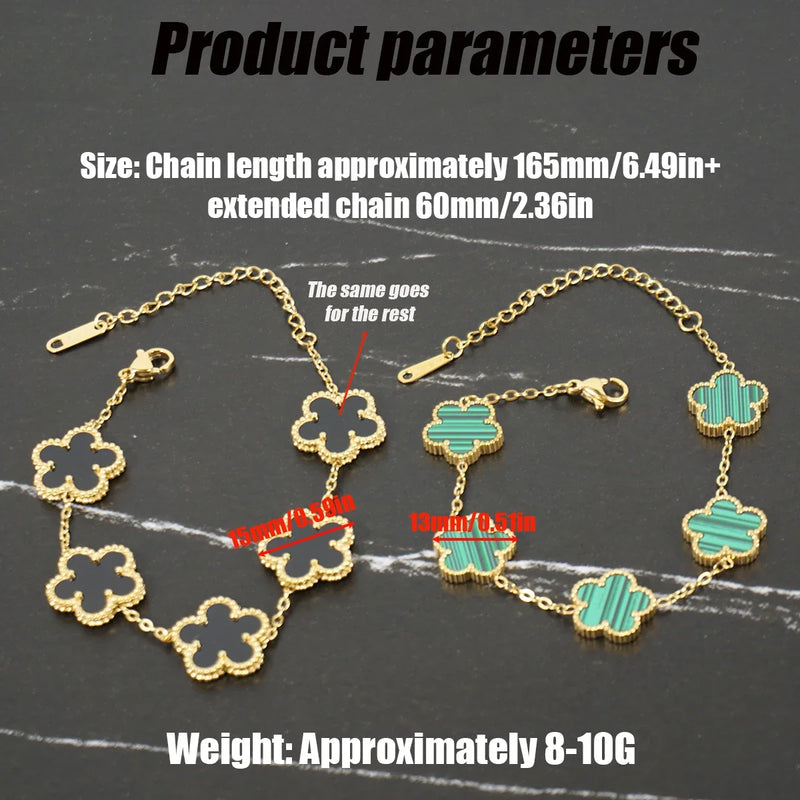 Adjustable New Design Gold Plated Stainless Steel 316L Plant Flower Bracelet With Five Leaf Petals Women&