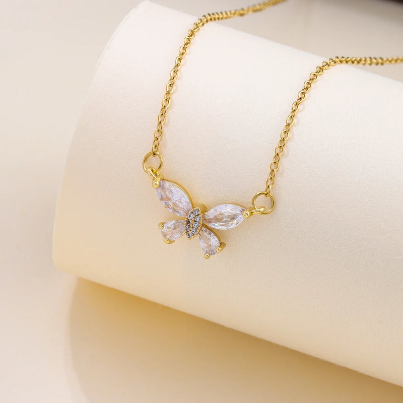 New In Light Luxury Zircon Crystal Stainless Steel Necklaces For Women Korean Fashion Sweet Sexy Female Clavicle Chain Jewelry