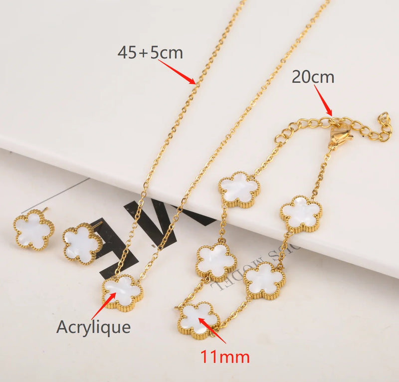 Adjustable New Design Gold Plated Stainless Steel 316L Plant Flower Bracelet With Five Leaf Petals Women&