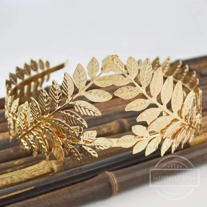 Baroque Golden Metal Leaf Headband Headpiece Crown Tiaras Headdress Roman Goddess Greek Hair Jewelry Bride Wedding Accessories