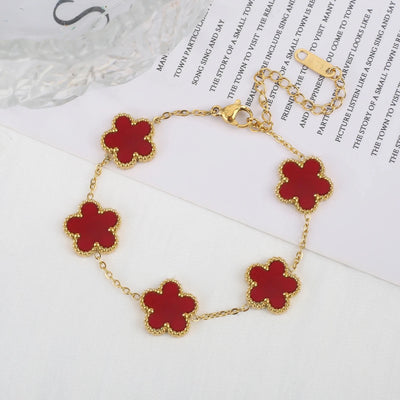 Hot jewelry sales stainless steel five-leaf flower necklace bracelet earrings set high sense women's shamrock jewelry party