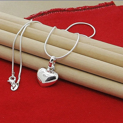 Fine 925 Sterling Silver Solid Heart Necklace 18-24 Inches Snake Chain For Women Wedding Charm Fashion Jewelry luxury