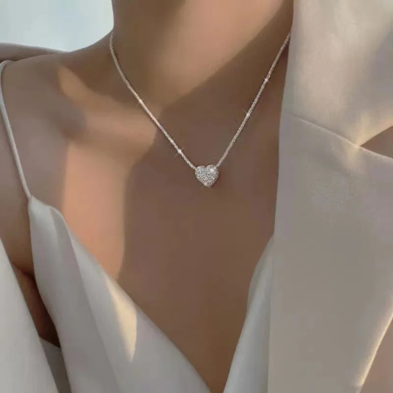 2023 New Popular Silver Colour Sparkling Clavicle Chain Choker Necklace For Women Fine Jewelry Wedding Party Gift